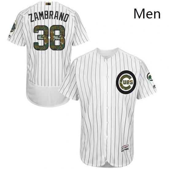 Mens Majestic Chicago Cubs 38 Carlos Zambrano Authentic White 2016 Memorial Day Fashion Flex Base MLB Jersey
